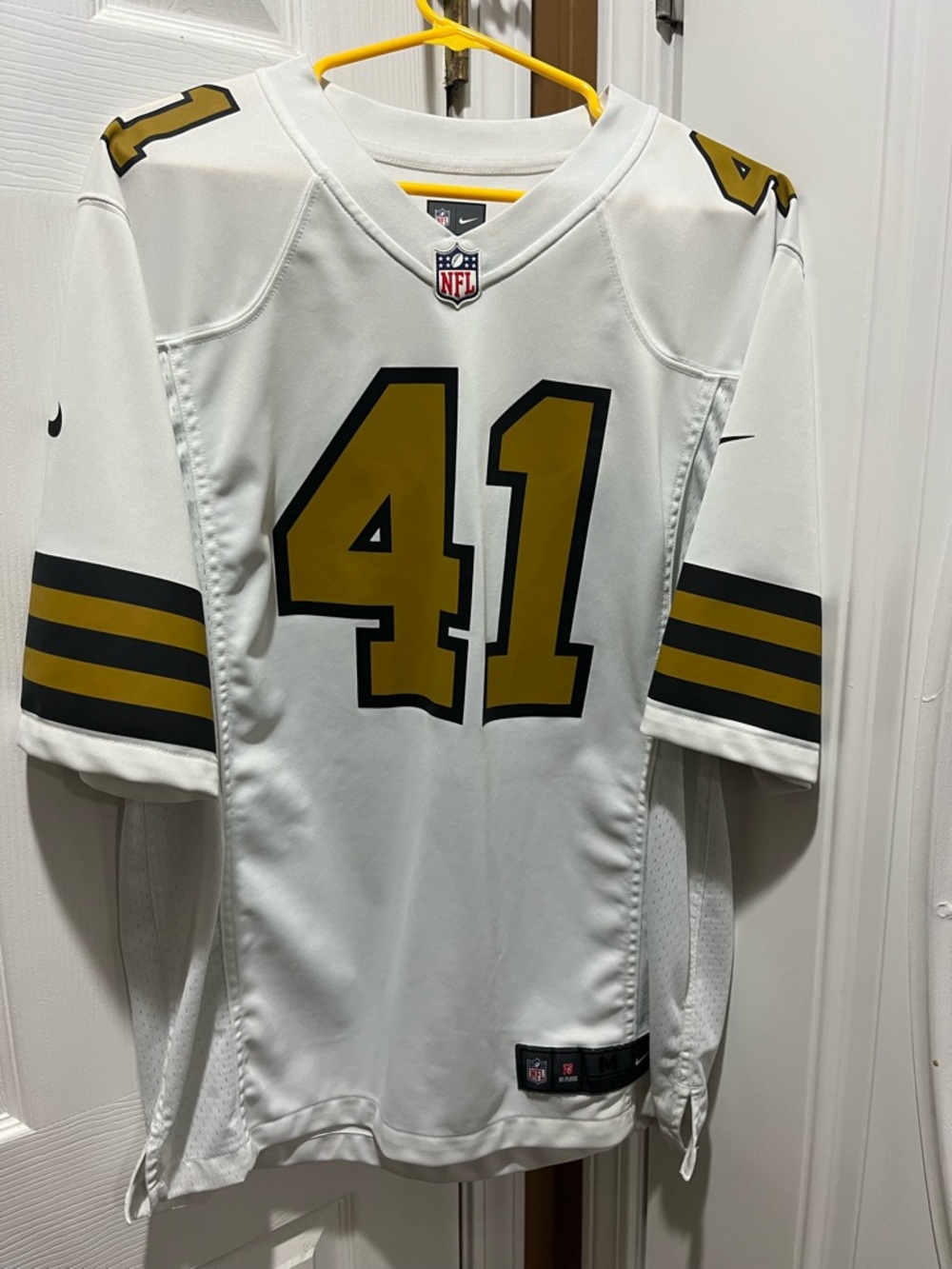 Alvin Kamara Nike White & Gold Football Jersey with Black Accents